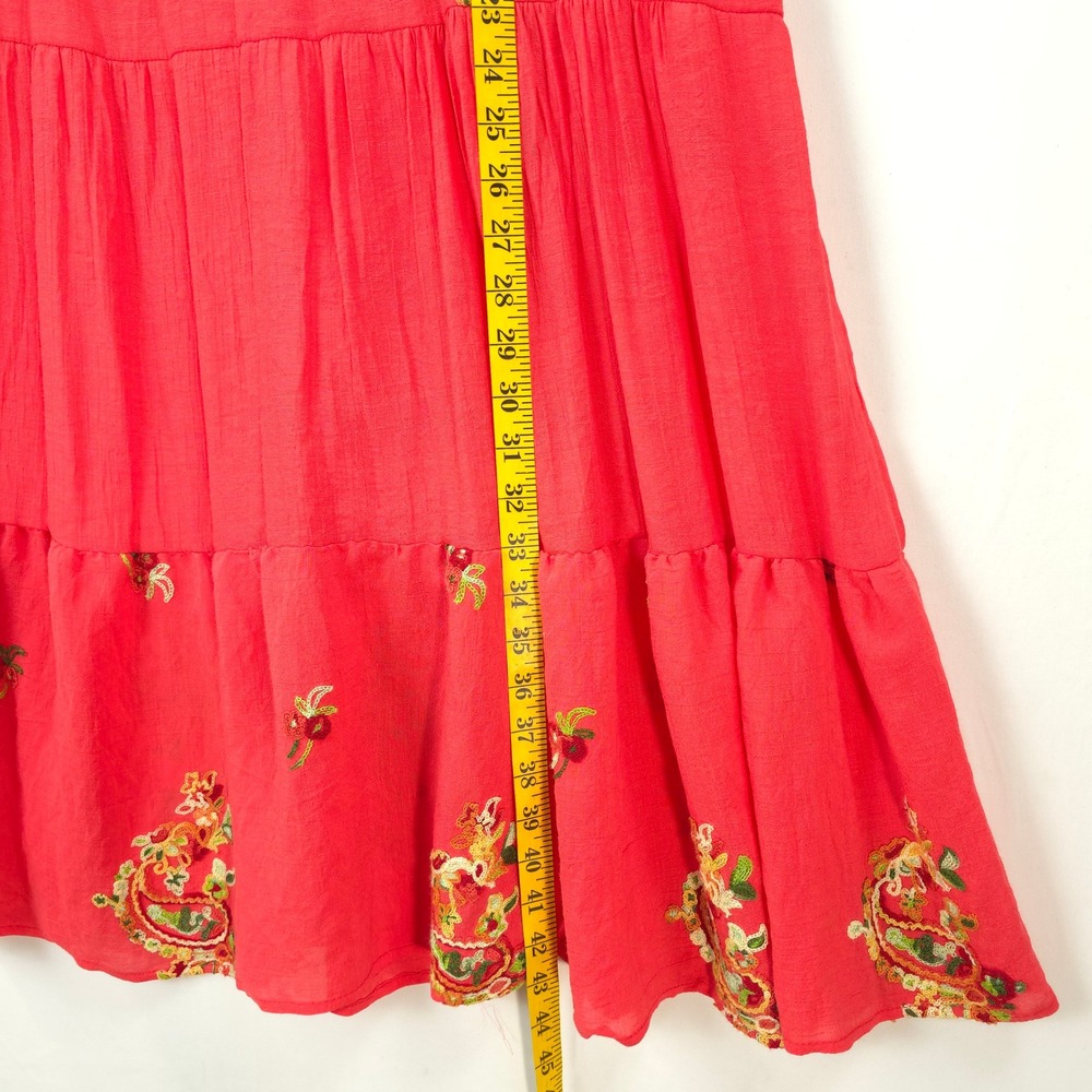 Anthropologie Figueroa & Flower Embroidered Dress Coral Pink Tiered M Boho - Picture 5 of 14
